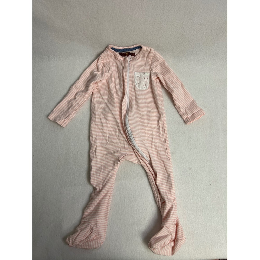 7 For All Mankind Baby Girls 6/9M Pink Striped Eyelet Lace Footie Pajamas